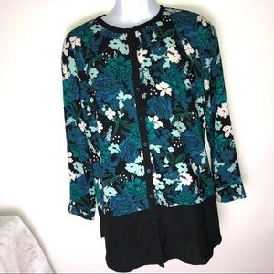 D&Co Button Down‎ Blouse Black Green Floral Small